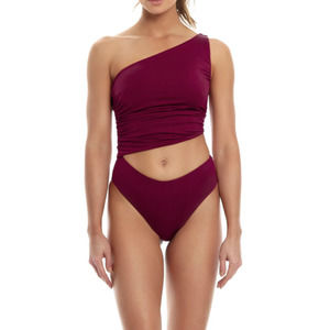 Agua Bendita One-Shoulder Burgundy One Piece